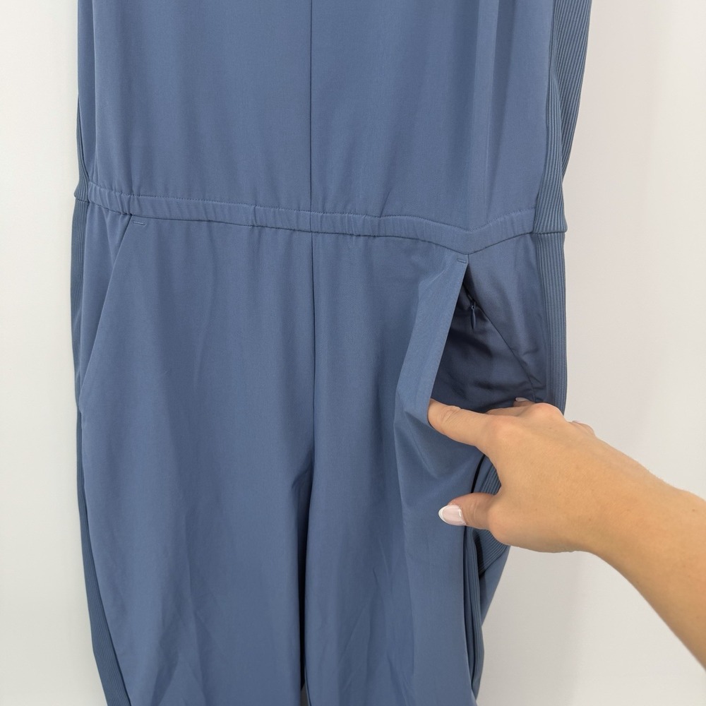 ATHLETA Brooklyn Jumpsuit Womens Size 8 Blue Sleeveless Athletic V Neck - Picture 4 of 14